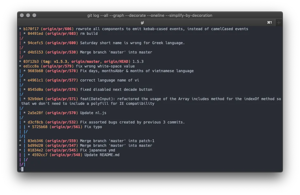 pretty git log tree screenshot