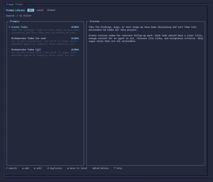 Screenshot of Herdr Prompt Library